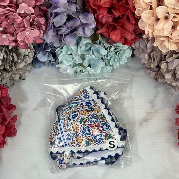 Boho White & Blue Floral Bandage Bikini with Rickrack - Picture 13 of 14